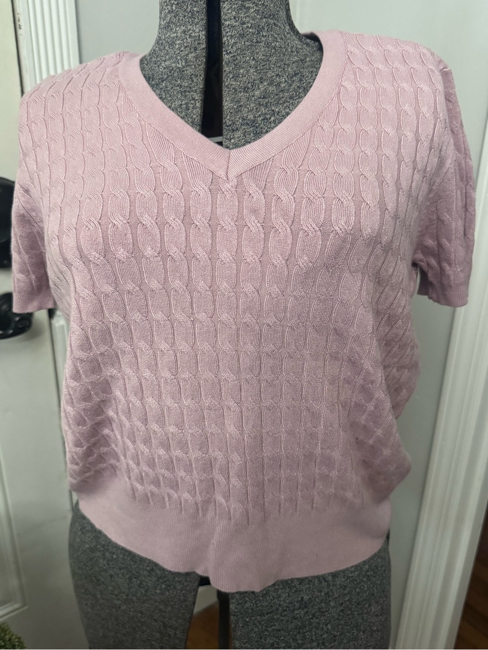Women’s Elleborn Mauve Cable Knit Short Sleeve Sweater Large